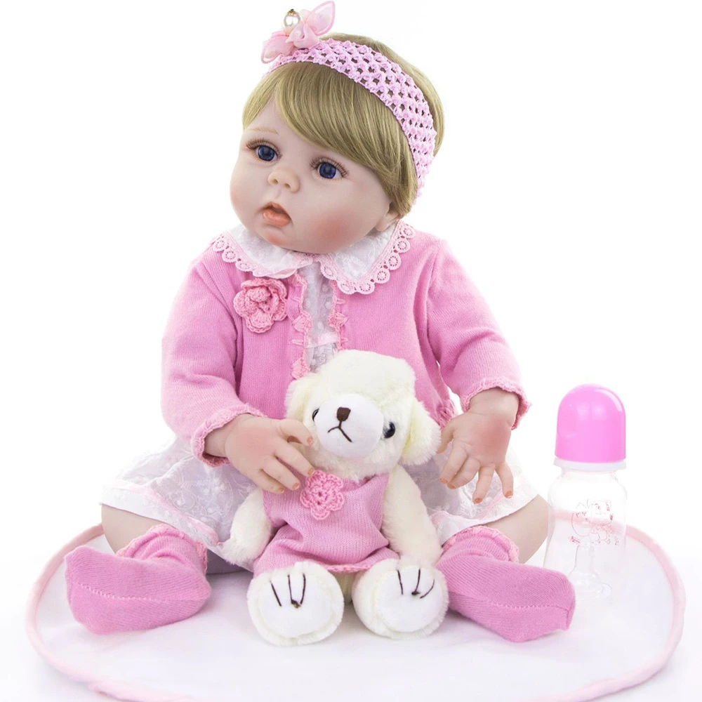 

Bebe reborn Menina bonecas 23" 57cm full silicone reborn baby dolls blond wig can bathe flexible children doll toys gift