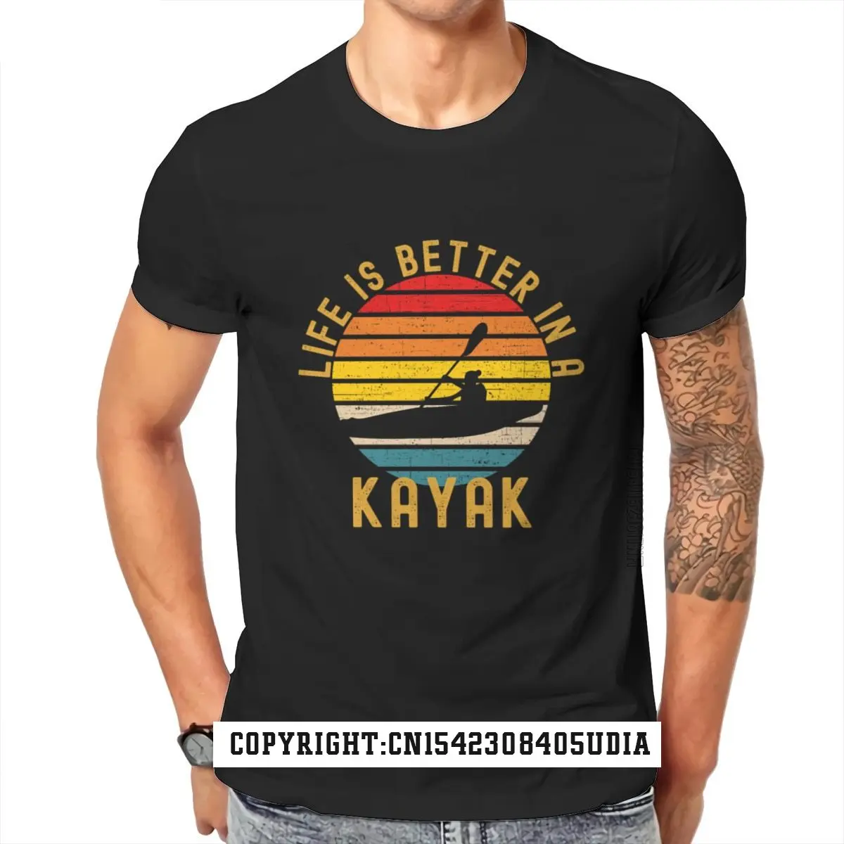 Life Is Better In A Kayak Retro Mens Ringer T-Shirt White Funny Anime Male Male Youth Prevalent Tops Shirts Tshirts Camisa