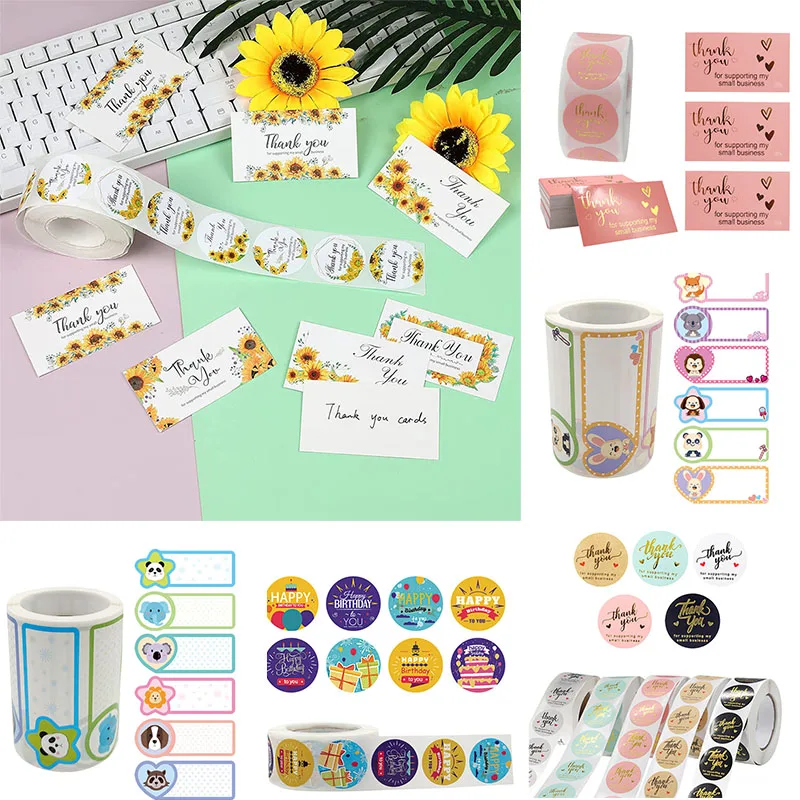 

1 Roll(500Pcs) Flowers Thank You DIY Sticker Paper Labels Round Reward scrapbooking Stickers Envelope Seals Stickers Stationery