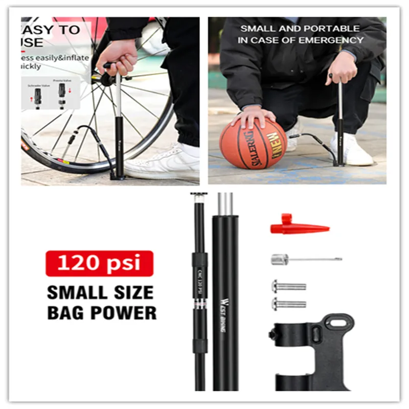 Portable Floor Pump 120SPI Aluminum Alloy Material Light Strong Mini Bicycle Hand Waterproof Barometer Inflatable Tube | Спорт и
