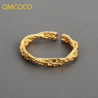 qmcoco 2021 new silver color open rings for women hollow out irregular geometric birthday party jewelry gifts accessories