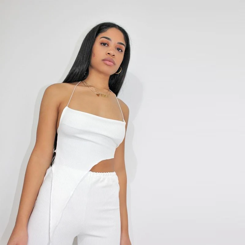 

Women Sexy Halter y2k Crop Tops Asymmetric Camisole Solid Bandeau Tank Tops Lace-up Sleeveless Female Clothing Club Wear