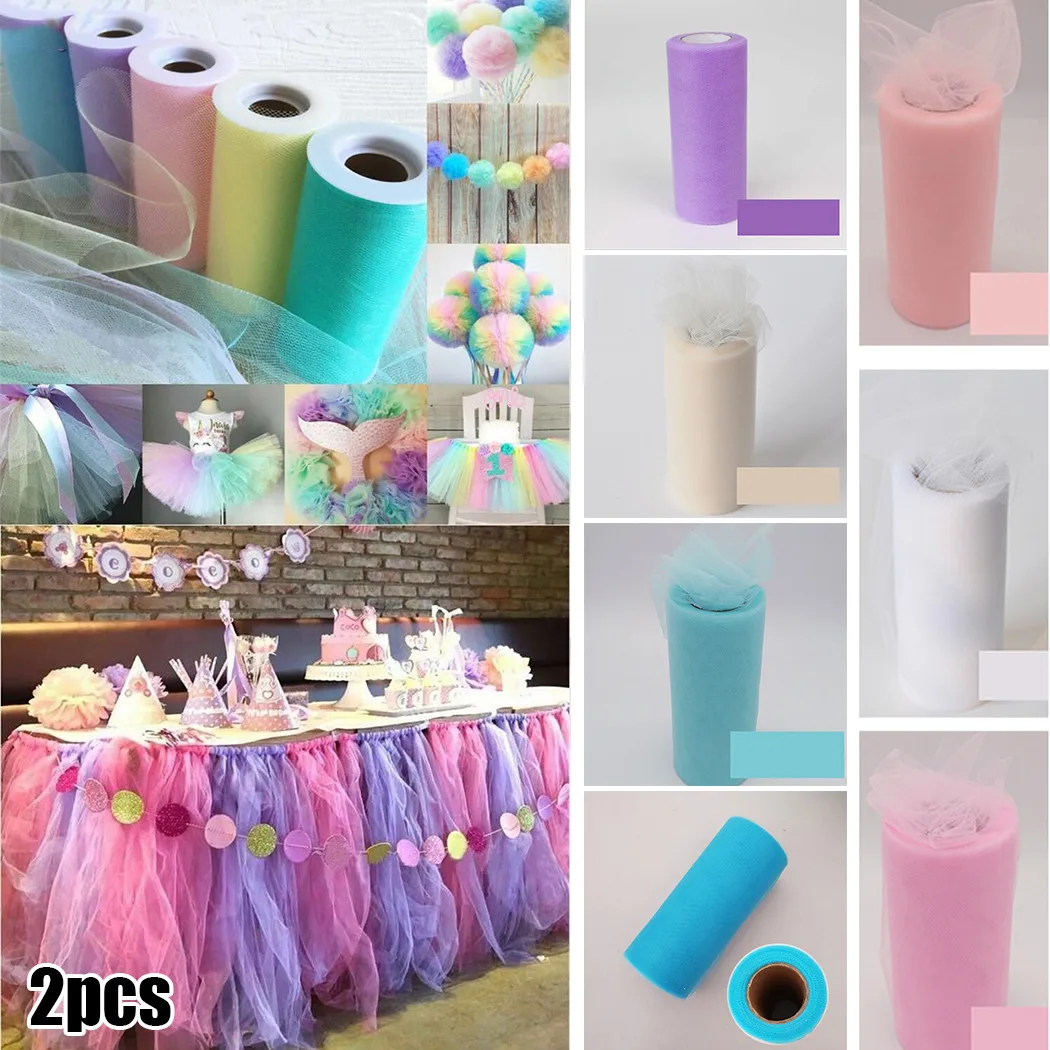 

2 Rolls Of Craft Fabric 6\"X25 Yards Tulle Spool Roll Soft Craft Fabric Wedding Party Decoration High Quality