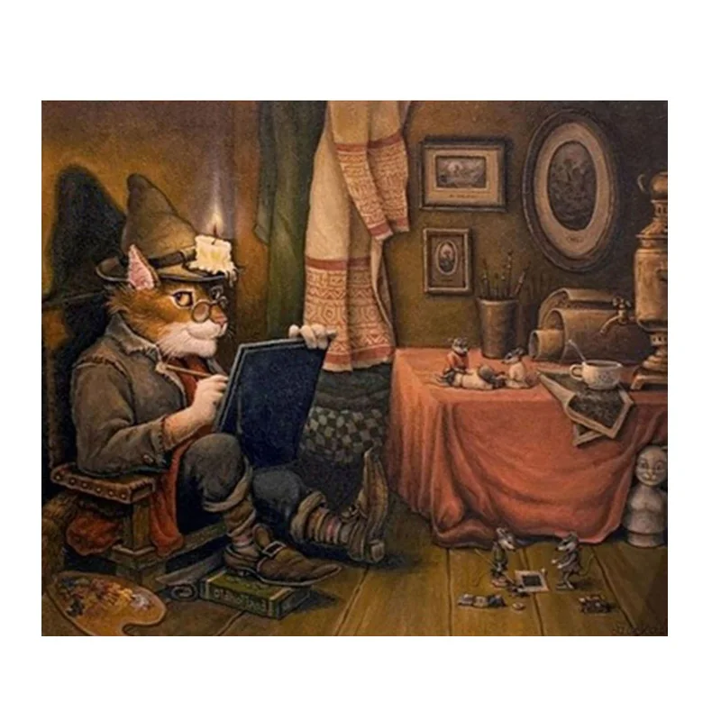 

New 5D DIY Diamond Painting "Cat Teacher" Embroidery Full Round Diamond Cross Stitch Rhinestone Mosaic Painting Decor