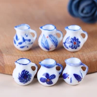 6pcs 112 scale dollhouse miniature mini porcelain blue print milk pots teapot water cups set dollhouse furniture decoration