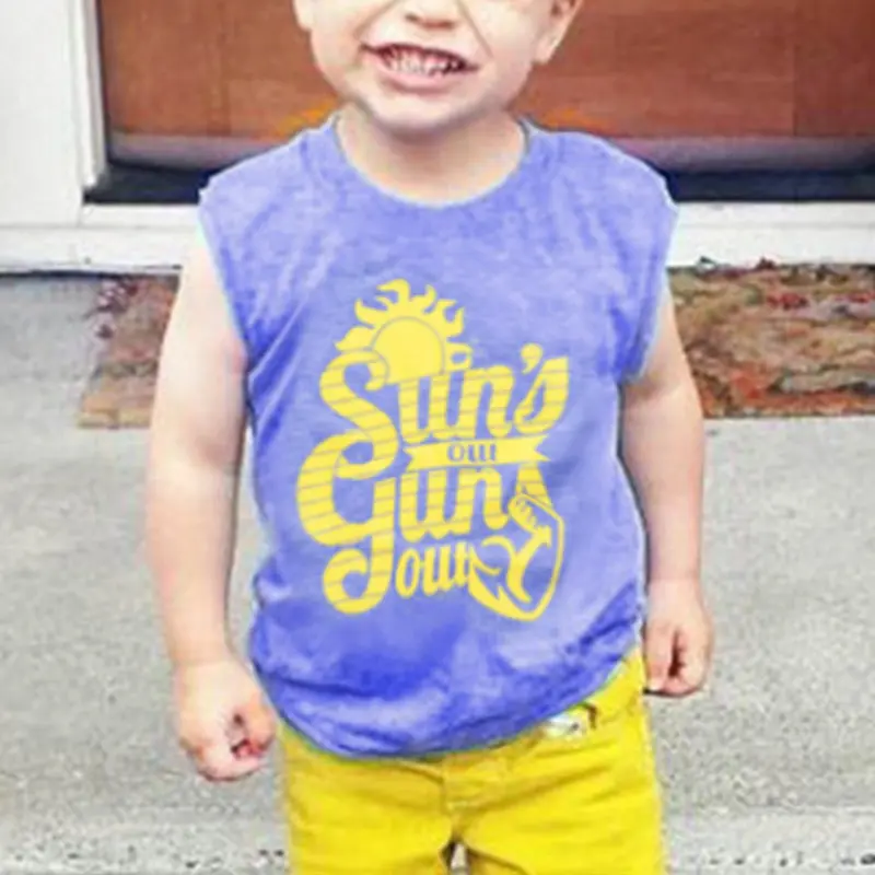 Летние топы для мальчиков футболка без рукавов повседневная синяя с надписью Sun