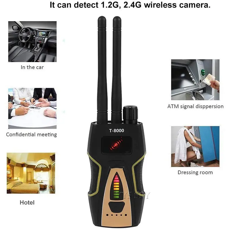 t8000 radio rf signal detector portable anti spy hidden camera detector gsm audio bug finder gps scanner large detection range free global shipping