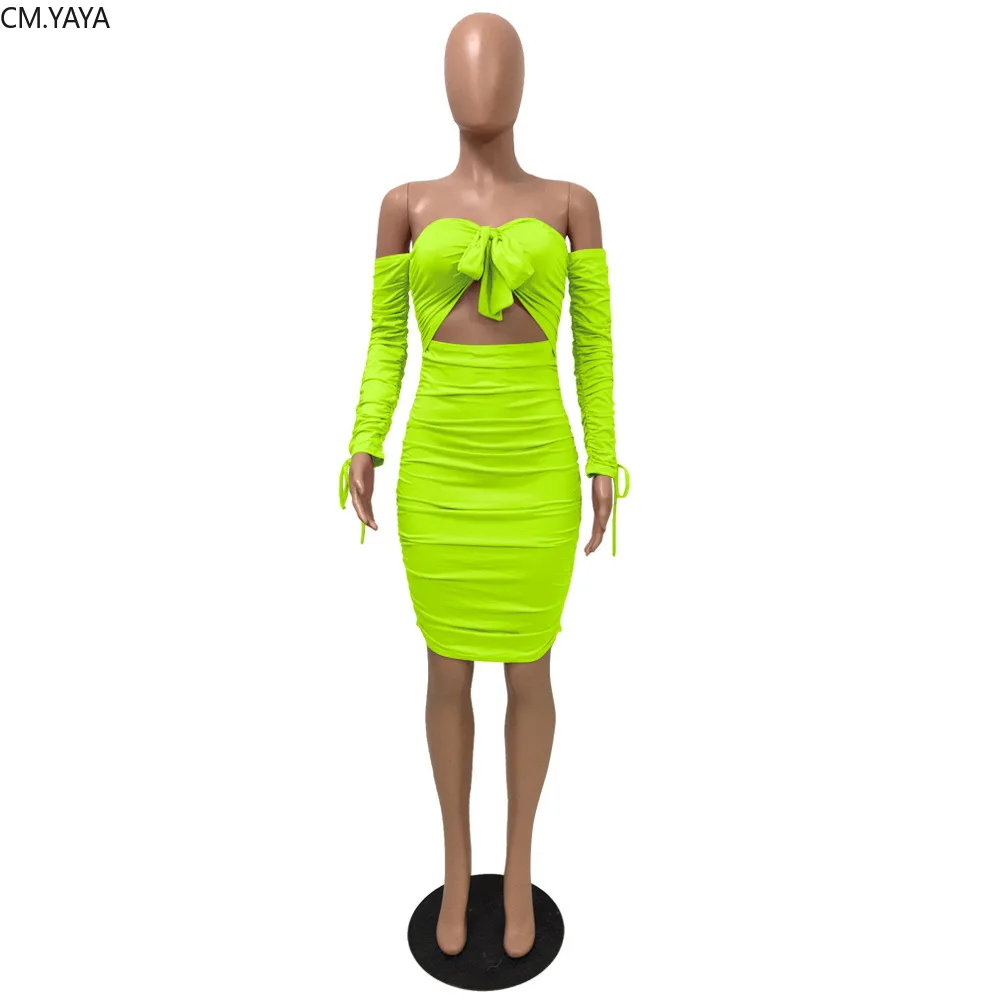 2019 women autumn off shoulder cut out tie up long sleeve drapped midi dress vintage female sexyt party vestidos dresses GL1118 | Женская
