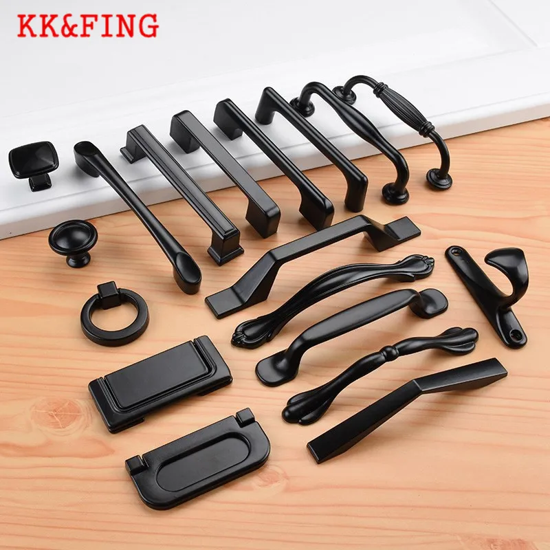 

KK&FING Black Aluminum Alloy Kitchen Cabinet Handles Dresser Drawer Pulls Cupboard Wardrobe Door Knobs Furniture Handle Hardware