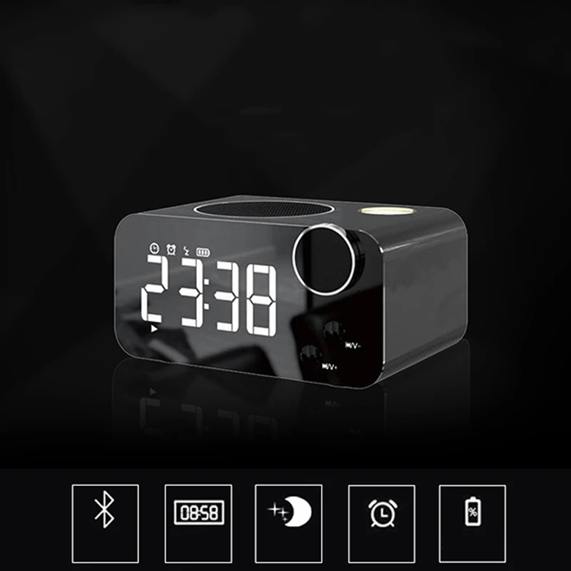 Alarm Clock LED Mirror Digital FM Radio Wireless Bluetooth Speaker Touch Sensing Electronic Desktop Tabke Clocks | Электроника