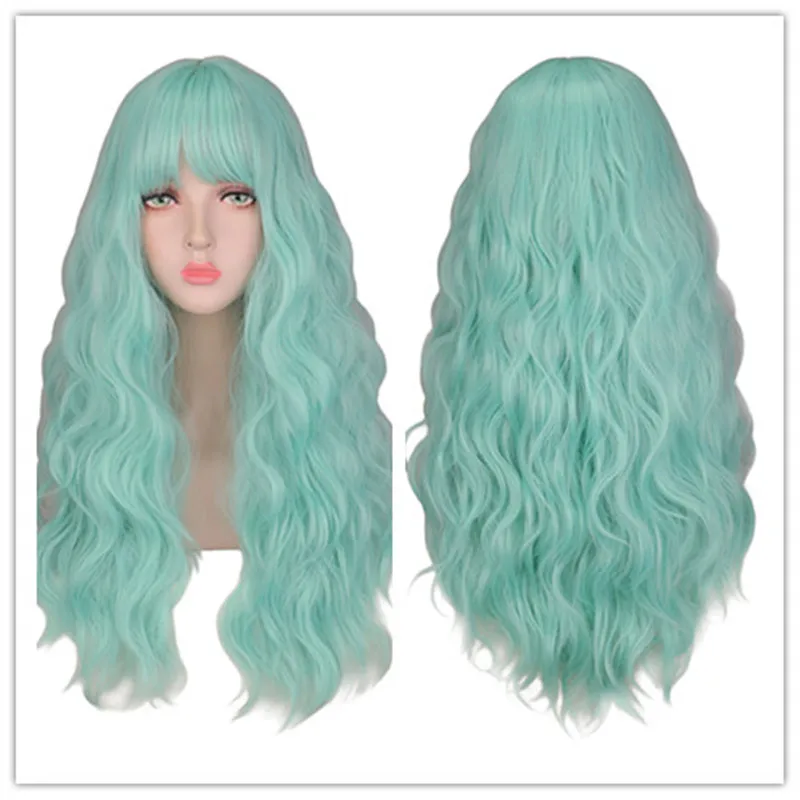 

Женский длинный кудрявый парик SuQ, синтетические натуральные волнистые волосы, косплей-вечеринка, зеленые термостойкие искусственные воло...