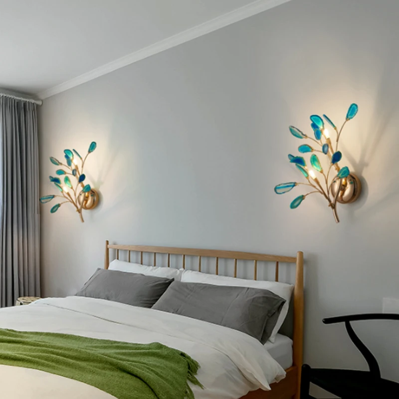 

Color Agate Wall Lamps Gold Wall Sconces Lighting Hallway Bedroom Antique Lights Modern Home Decorative Lamps Nordic Loft Lights