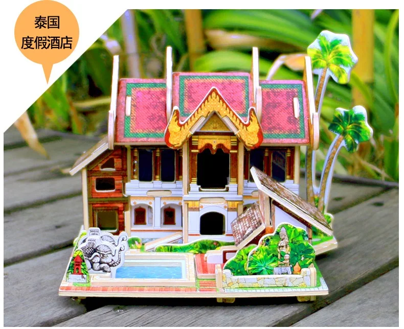 3D деревянная головоломка модель здания игрушка дерево Юго-Восточная Азия Стиль