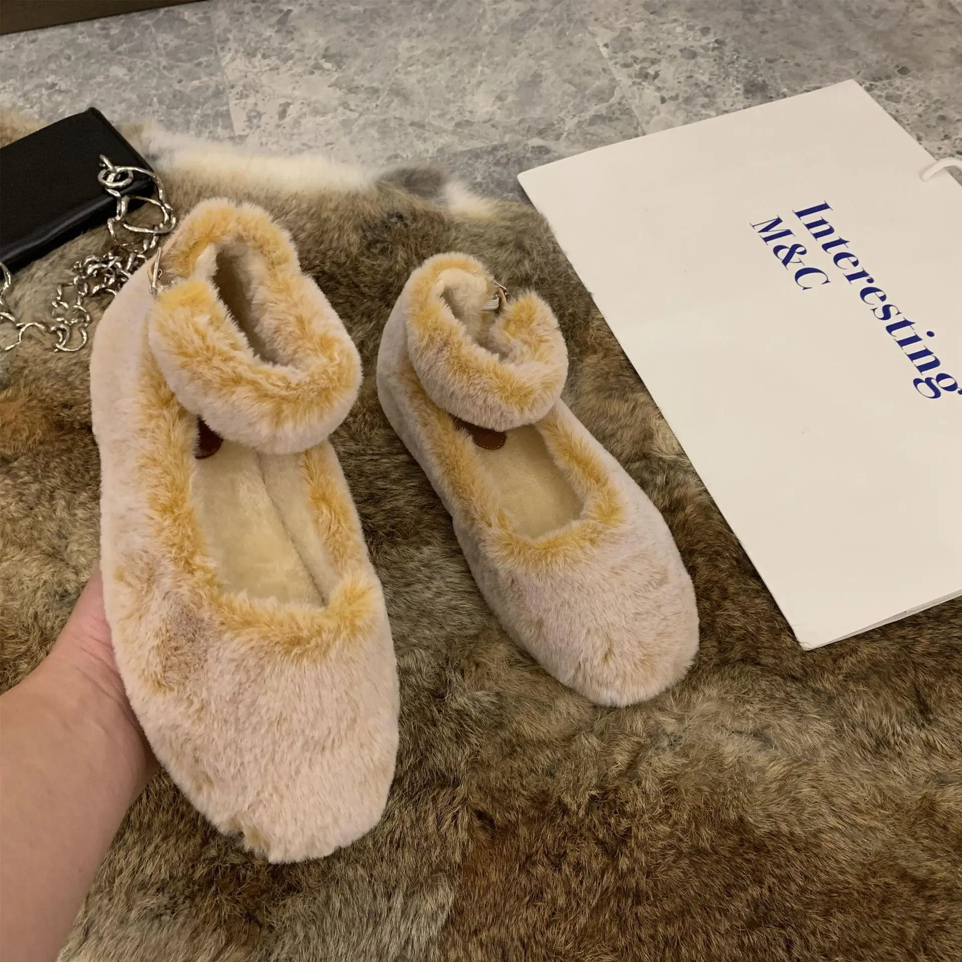 Женские Меховые Туфли Мэри Джейн на ремешке с пряжкой и круглым носком Зимние