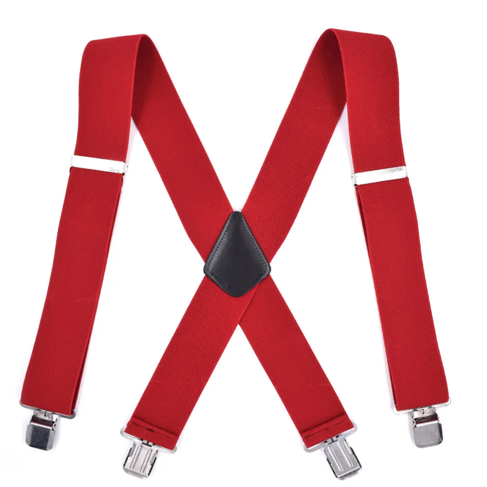 

Men Suspender Adjustable Elastic Apparel Accessory Adults X Back Swivel Hook Solid Braces Heavy Duty 4 Clips