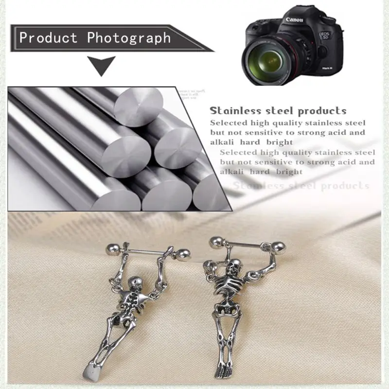 

12 Pair/set Personalized Retro Skull Head Ear Stud Trend Hip Hop Men Women Screw Earring Halloween Holiday Party Jewelry E56A