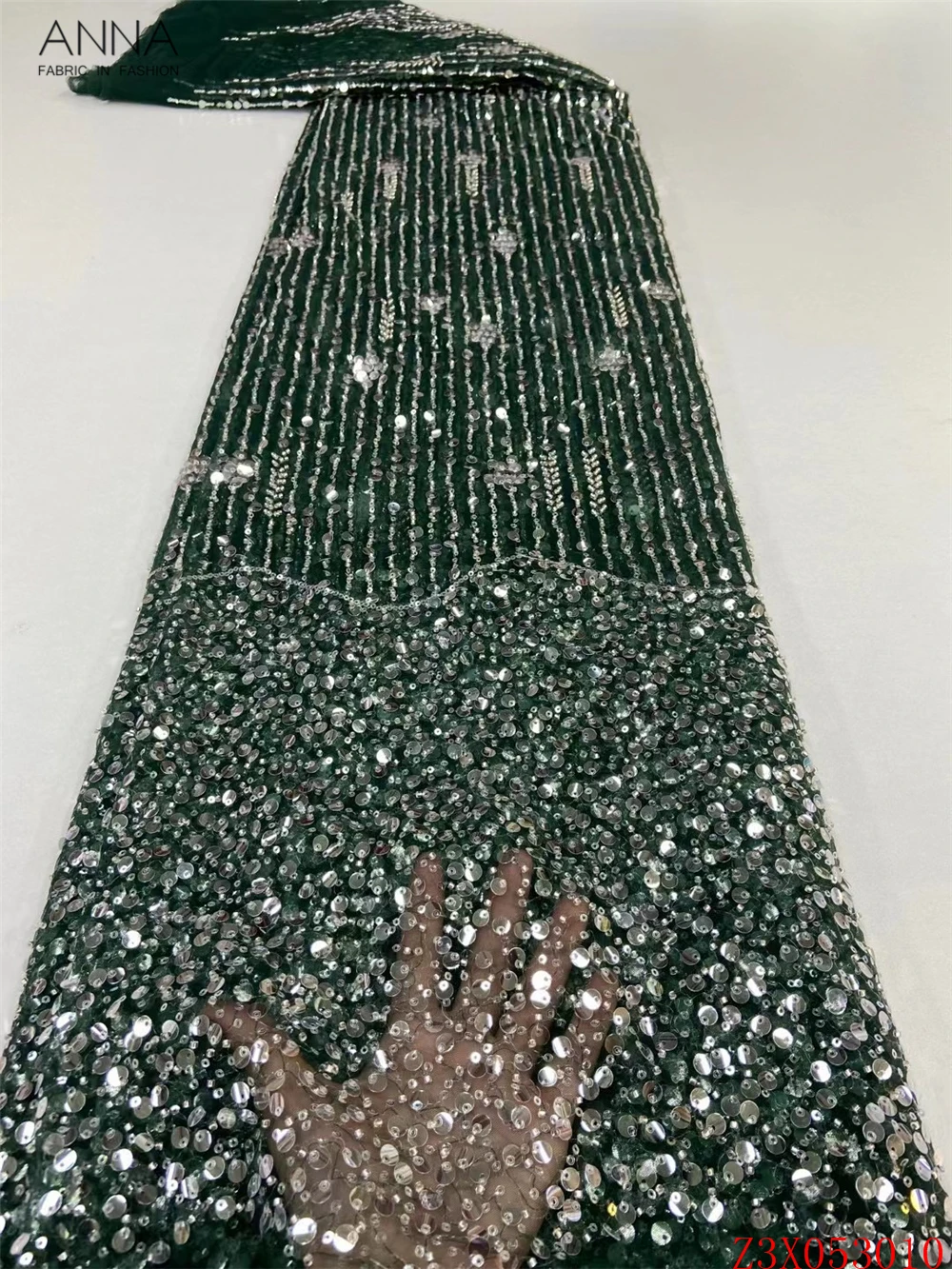 

Французская сетчатая кружевная ткань Anna ручной работы с бусинами и 3d блестками, африканская Ткань 5 ярдов для нигерийских женщин, кружевное ...