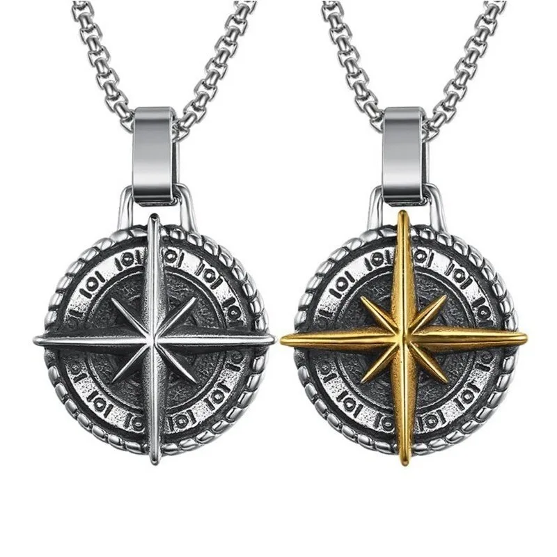 

Модное ожерелье в ретро-стиле в скандинавском стиле высокого качества с металлическим компасом и кулоном для мужчин Классический амулет в ...