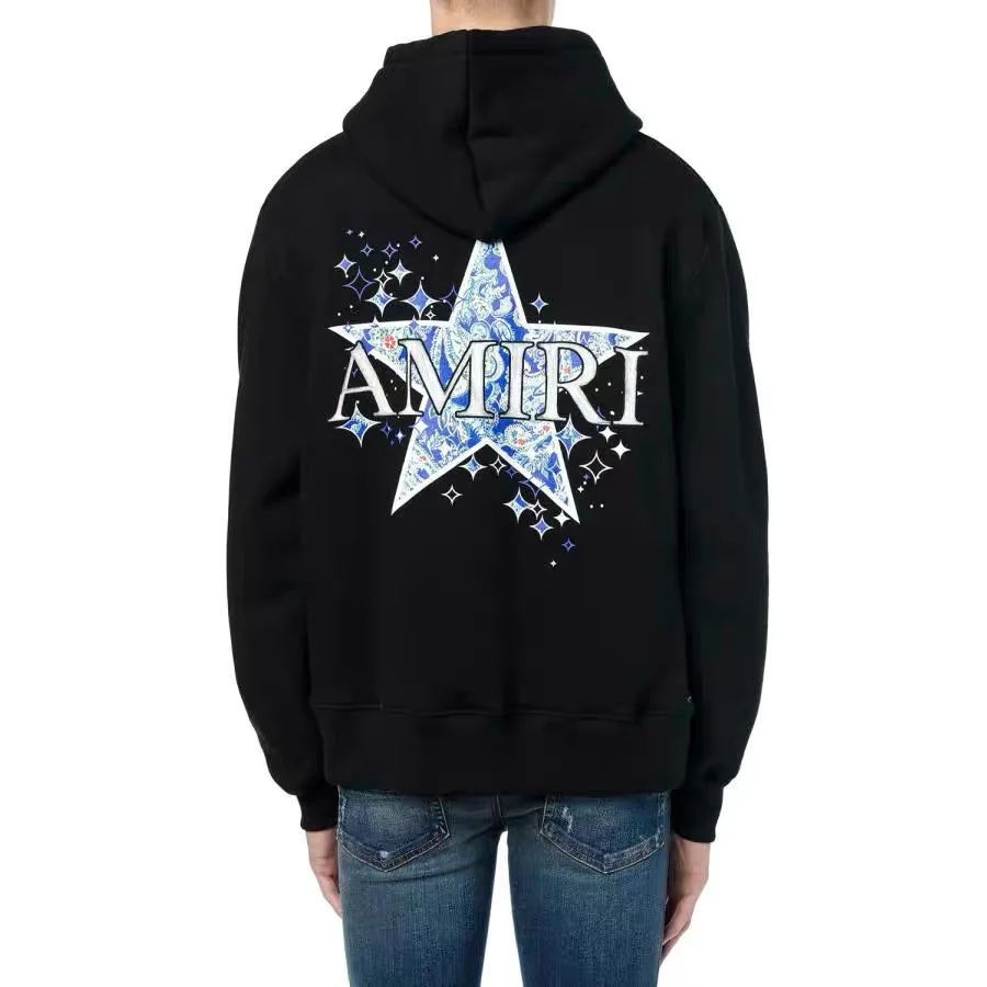 

21ss autumn and winter new high street hip hop five-pointed star front and rear direct spray printing hooded sweater