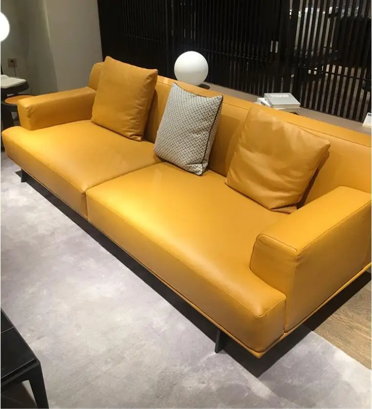Italian minimalist leather sofa creative yellow living room luxurious down comfortable | Living Room Sofas
