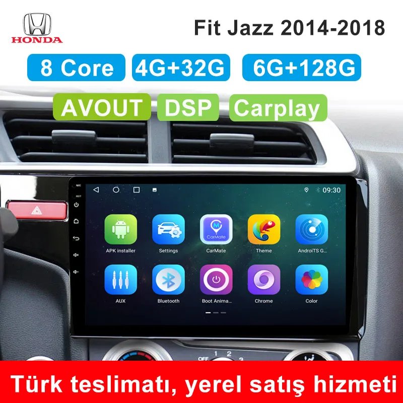 

9Inch Android10.0 8 Core CPU AVOUT DSP Carplay Radio Vide Car DVD Player Nav 4G Wifi GPS Navigation for Honda FIT JAZZ 2014-2015