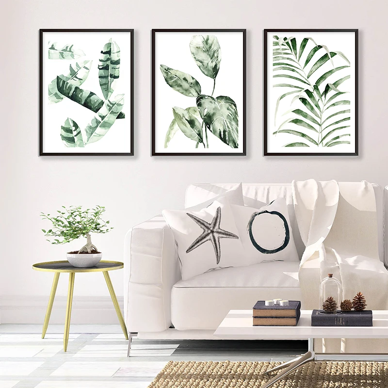 

Nordic Watercolor Botanical Green Leaves Canvas Painting Plant Leaf Wall Art Posters Prints Picture for Living Room Home Decor