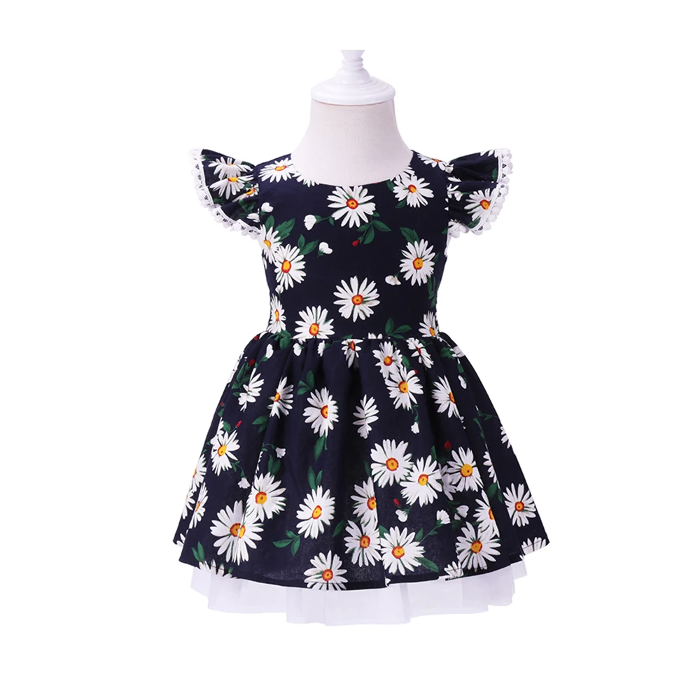 Платье с цветочным принтом для девочек модное платье рукавами-крылышками из