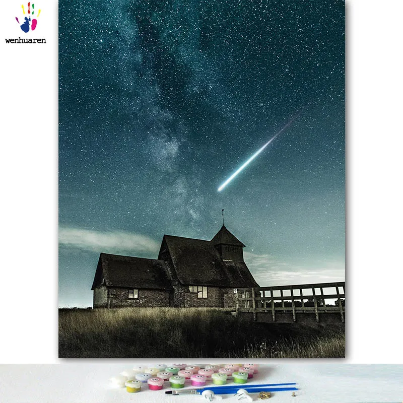 DIY картинки для раскраски по номерам с цветами под звездами картина Рисование