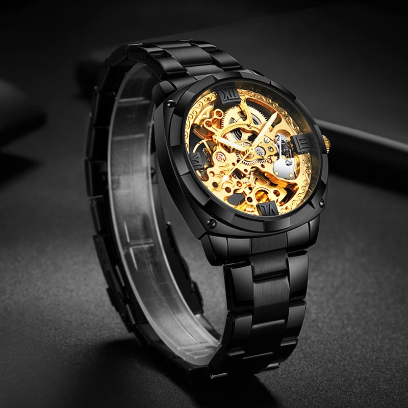 

WLISTH New Men's Watch Waterproof Luminous Luxury Hollow Trend Casual Stainless Steel Strap Automatic Mechanical Watch WA278