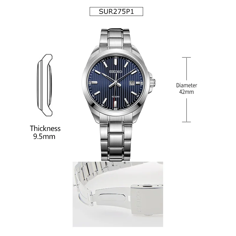SEIKO Официальный продукт часы Мужские Простые кварцевые часы бизнес тренд мужские часы водонепроницаемые мужские наручные часы - Цвет: SUR275P1 blue