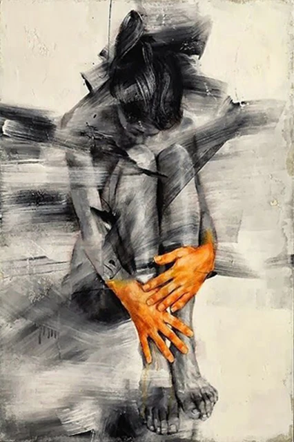 

Черно-белая абстрактная картина женщины на холсте