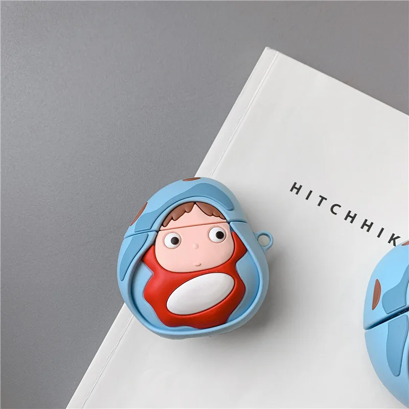 Case for Airpods Accessories Bluetooth Earphone Case for Airpods 2 Protective Cover Cute Silicone with Keychain 3D Ponyo Design