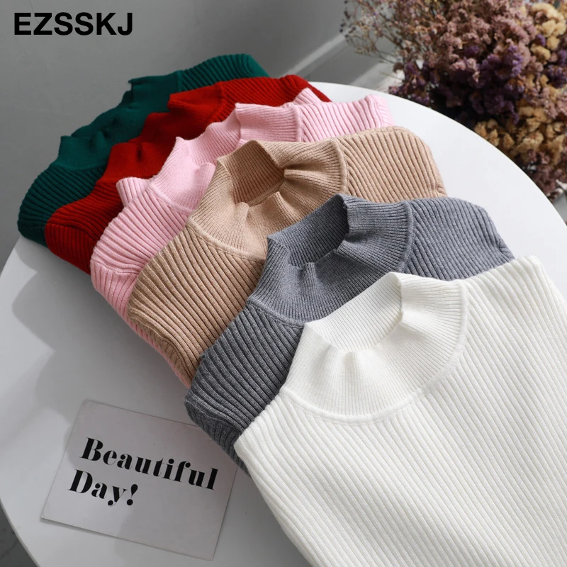 Базовый облегающий плотный свитер зимний теплый вязаный с длинным рукавом и