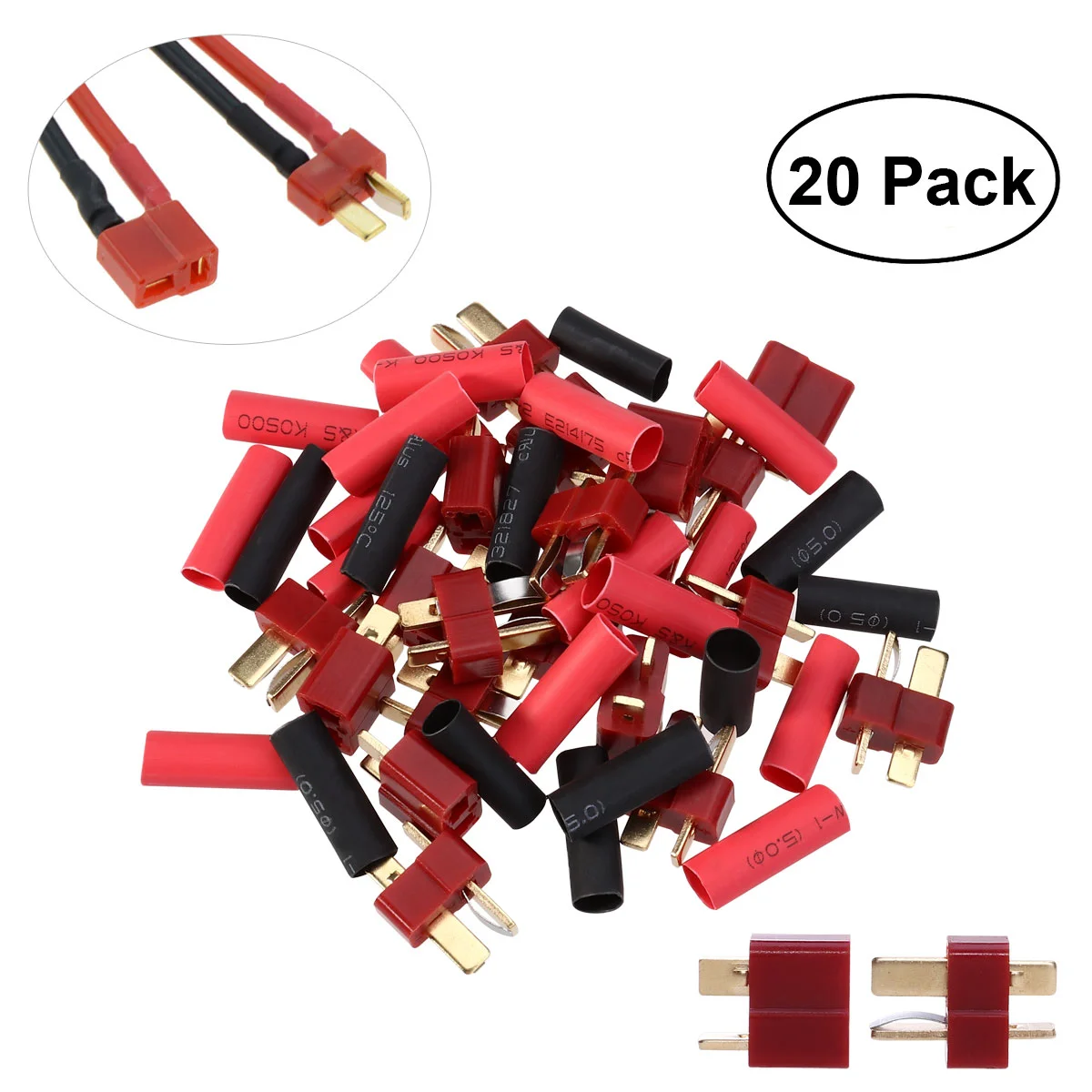 

UEETEK 10 Pairs Ultra T-Plug Connectors Deans Style Male and Female with 20pcs Shrink Tubing For RC LiPo Battery