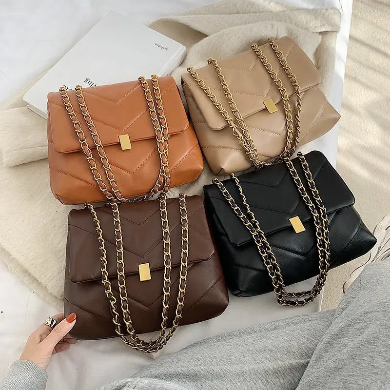 

Embroidery Thread PU Leather Crossbody Bags for Women 2021 Designer Vintage Shoulder Bag Trending Branded Chain Handbags