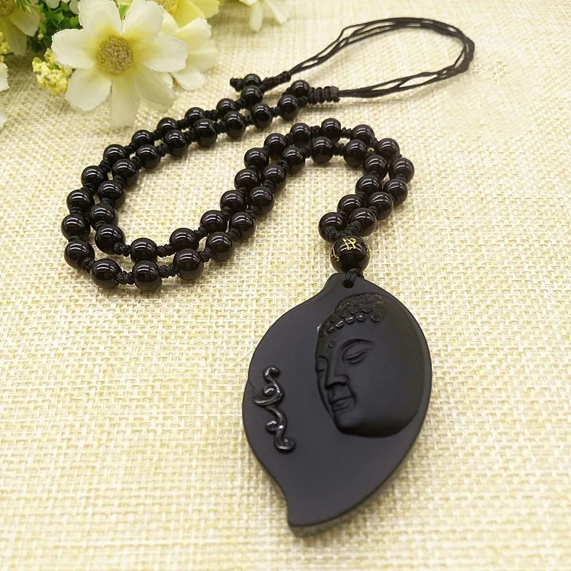 Природный обсидиан Будда шася Мани нефритовая подвеска ювелирные изделия удача