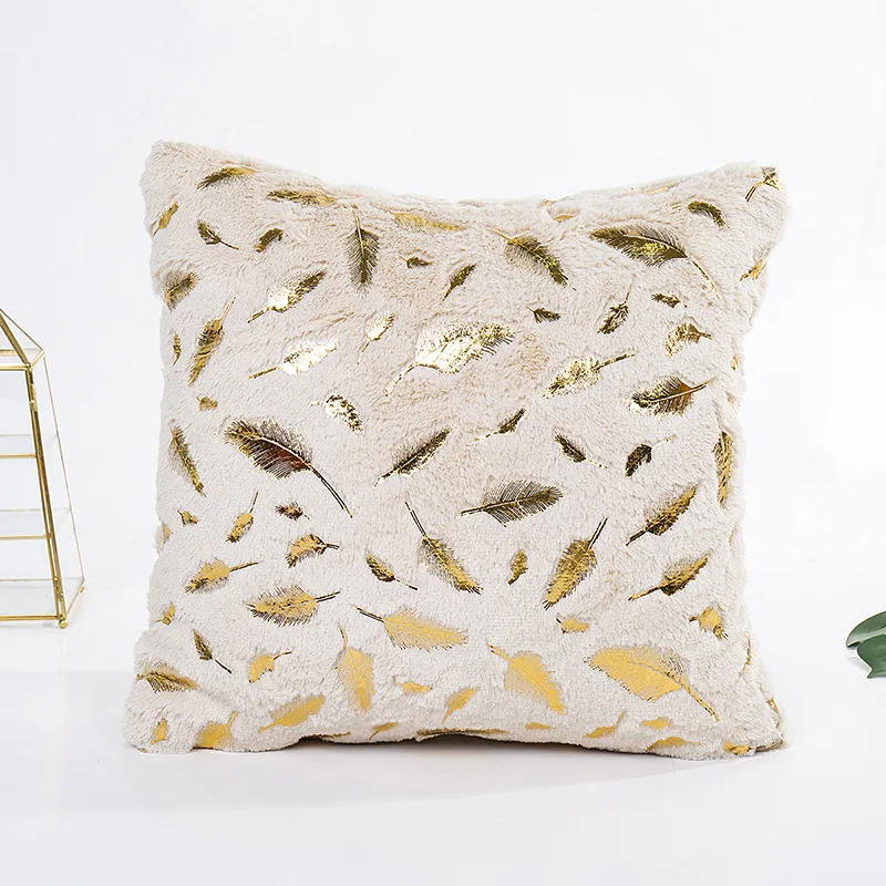 

Sofa Decorative Cushion Cover Plush Bronzing Feather Pillowcase Solid Color Throw Pillow Cover White Grey Blue Cojins Home Decor