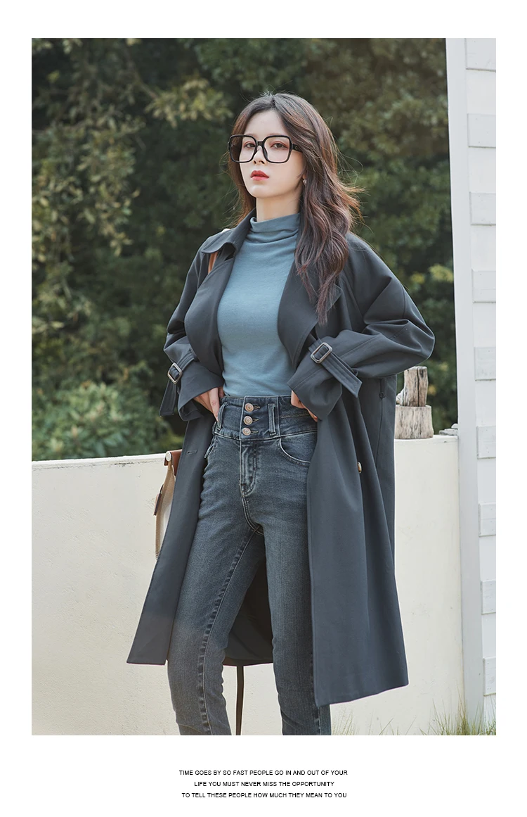 

Waisted Single Breasted Jackets Fashion Female Clothing Autumn Trench Women Solid Long Sleeve Coats Wide