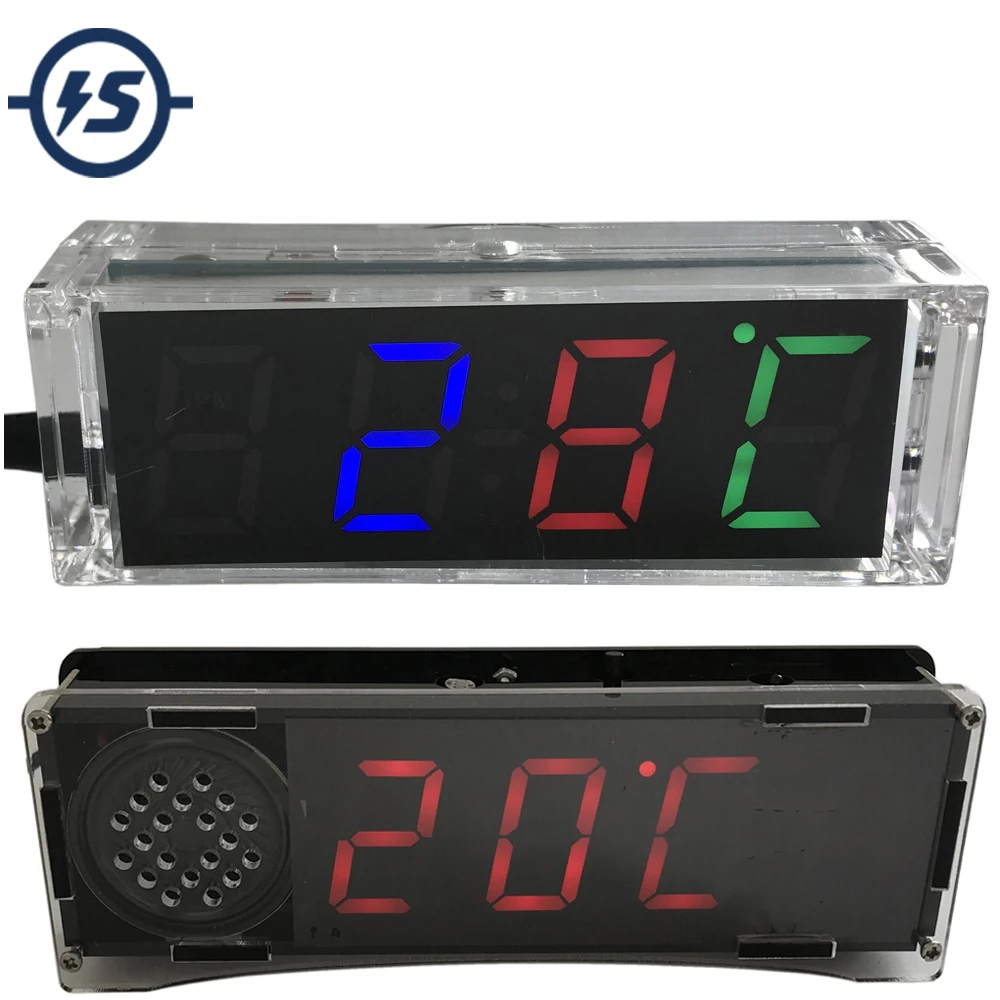

RGB Voice Digital Electronic Clock DIY Kit 5V Temperature Alarm 12/24H Time Date Home Clock