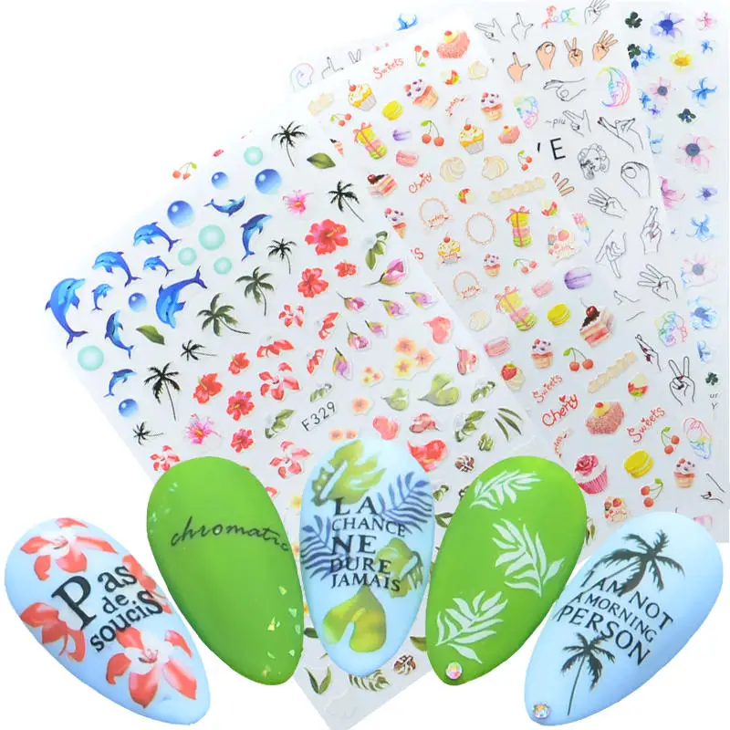 

1pcs Ultra Thin Adhesive Nail Decals Coconut Tree Dolphin Summer Style Nail Art Stickers Decorations