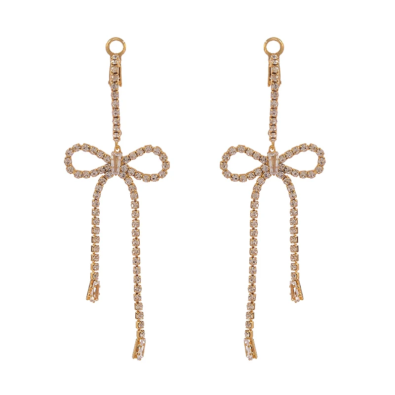 

Sterling Silver Needle Elegant Tassel Earrings Shiny Diamond-Encrusted Bow Eardrops Fairy Mori Style Fairy Earrings a Pair
