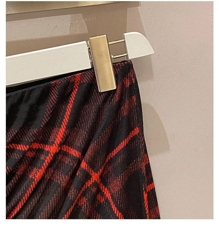 

High Quality Spring and Summer New Plaid Irregular Folds Plaid Bag Hip Mid-long Skirt Women