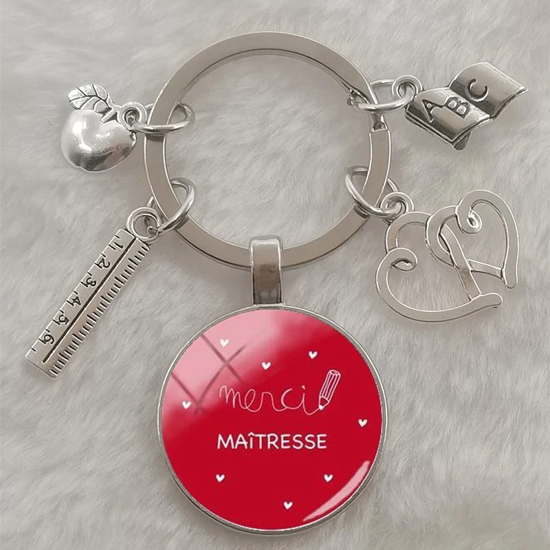 Fashion merci maitresse French word 25 mm glass cabochon dome DIY jewelry making keychain | Key Chains