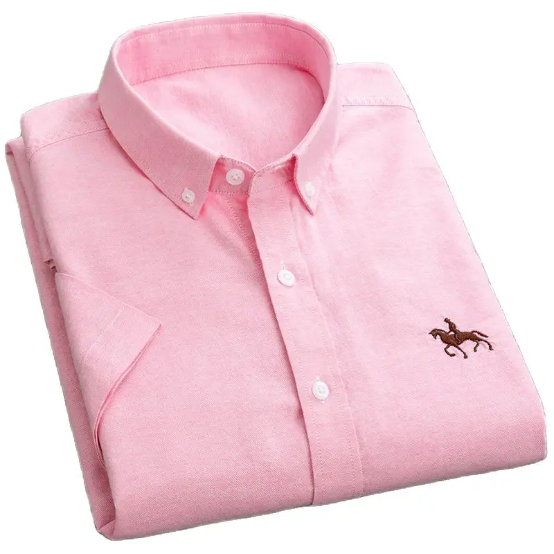 Рубашка мужская из ткани Оксфорд с короткими рукавами 100% хлопок | Мужская одежда