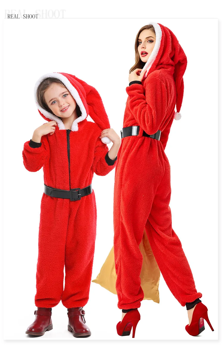 Флисовый кигуруми Рождественский костюм Санта-Клауса для мамы и детей косплей