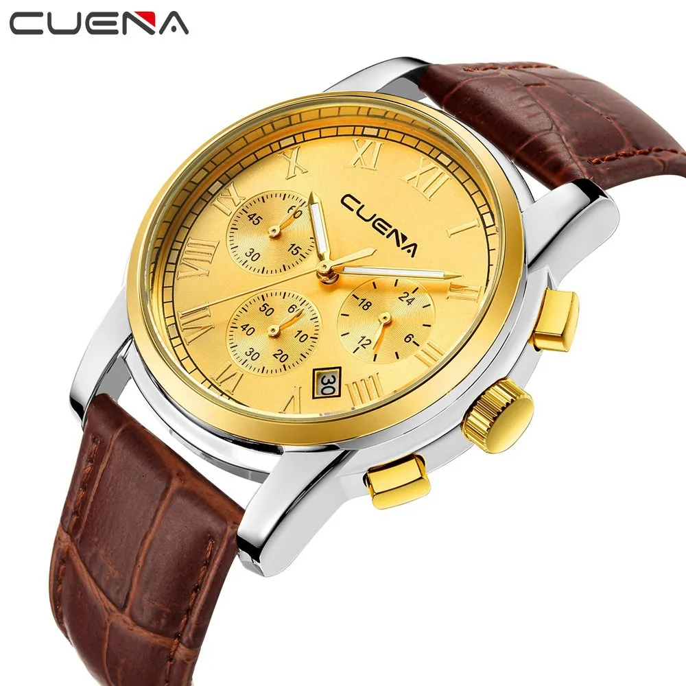 

CUEAN-6809 Men's Multifunctional six-hand Strap Watch Men's Waterproof Quartz Wholesale Roman numeral Quartz Wristwatches