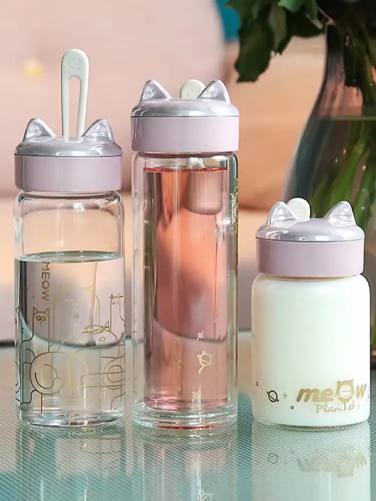 Стеклянная бутылка для воды милая мультяшная кошка студенческие бутылки