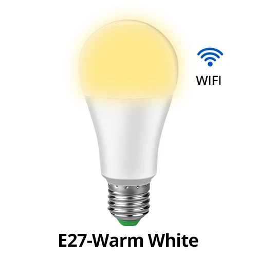 E27 Warm White Лампа E27, умный светильник с регулируемой яркостью, Wifi, 15 Вт, AC 85-265 в, умный дом, Wifi, светодиодный светильник, приложение, дистанционное управление, настольная лампа с Alexa - Испускаемый цвет: E27 Warm White