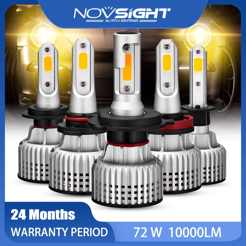 

NOVSIGHT NEW 2pcs 9006 LED Headlight Bulbs H1 H3 H4 H7 H11 H8 H9 H13 9005 9007 3000K Yellow 10000LM 72W Fog Light Auto Headlamps