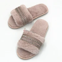 designer girl fashion fur slippers wholesale faux fur cross indoor floor slides elegant women slippers